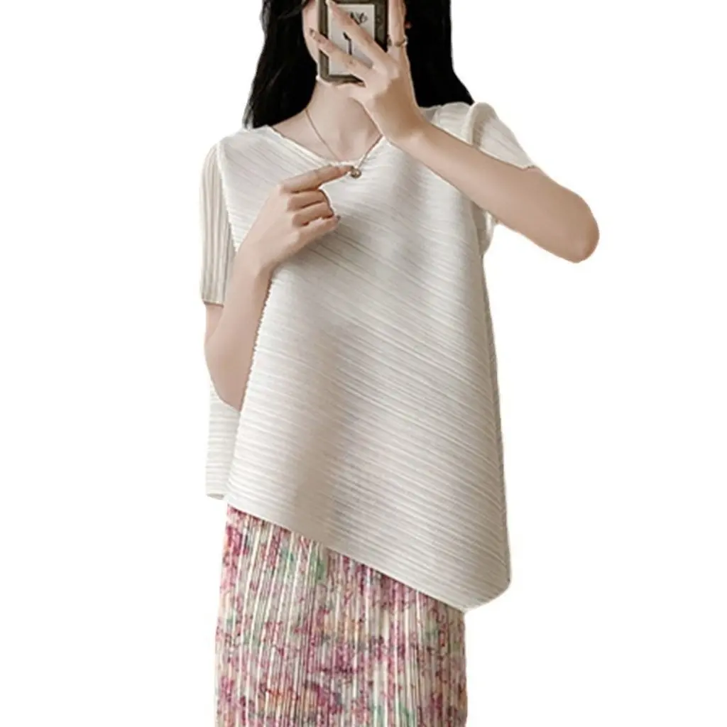 

Summer Women's Irregular T-shirt Skirt Set Little Red Book Hot Selling Floral Print Pleated Two-Piece Outfit Short-Sleeved Suit