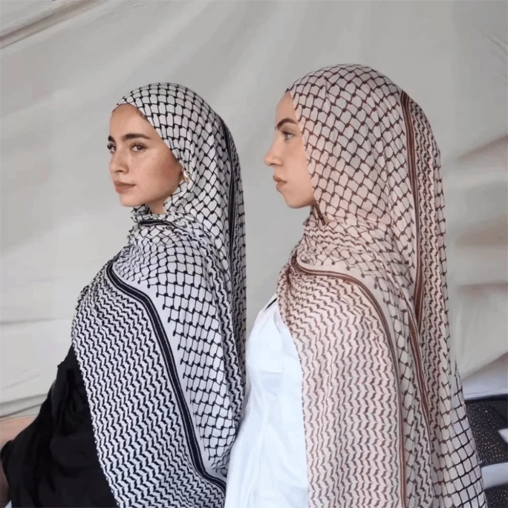 

Turkish Scarf Plaid Print Keffiyel Headscarf Long Sunscreen Chiffon Hijab Scarf Bandana Thin Islamic Headscarf Daily