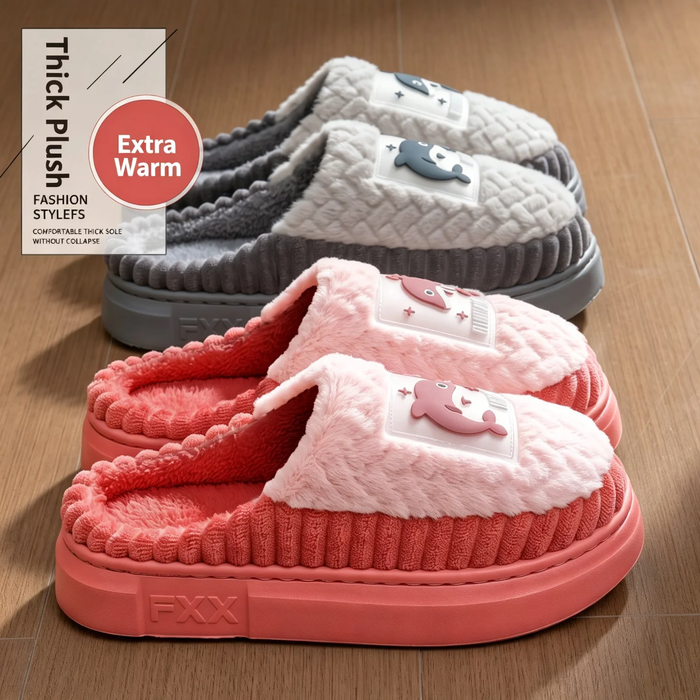 Winterwarme Hausschuhe für Damen und Herren, niedliche Wal-Cartoon-Plattformschuhe mit dickem Plüsch, rutschfeste, weiche EVA-Sohle, Indoor-Schlafzimmer-Slides, Mules – Detail 29