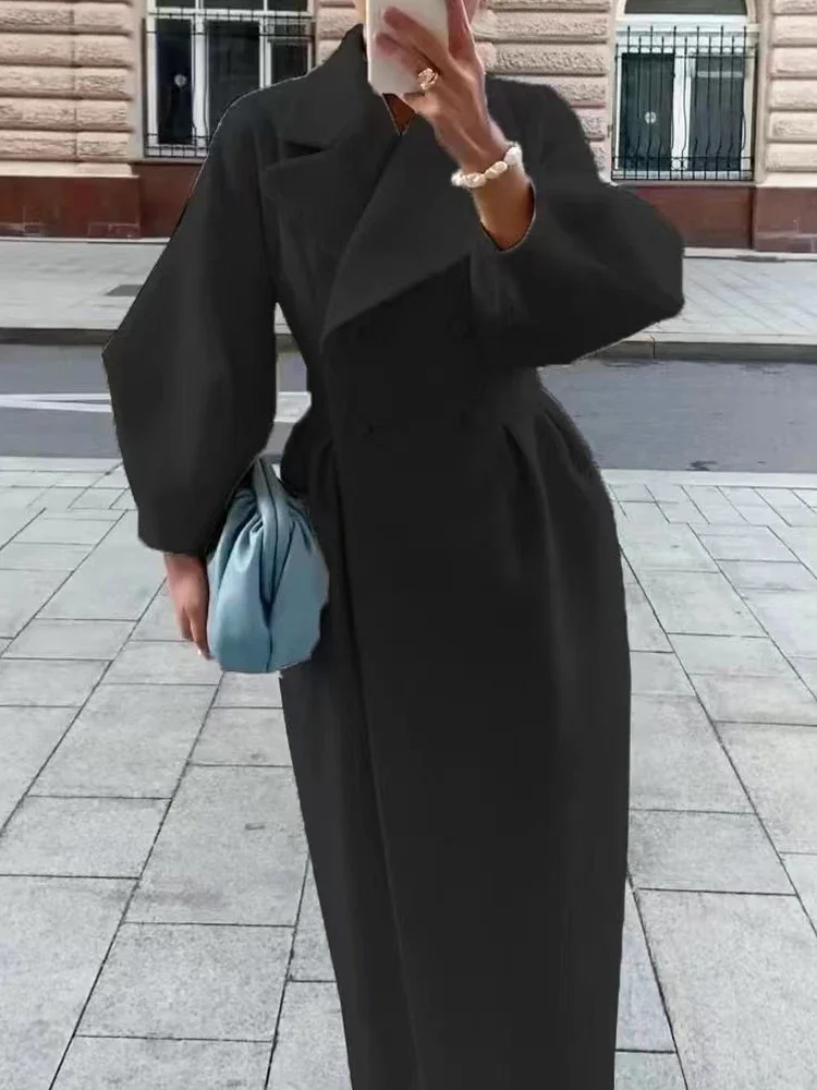 Winterjas voor dames Mode Effen losse revers Double Breasted Geul Vintage jassen met lange mouwen Warme dikke vrouw Nieuw in jassen