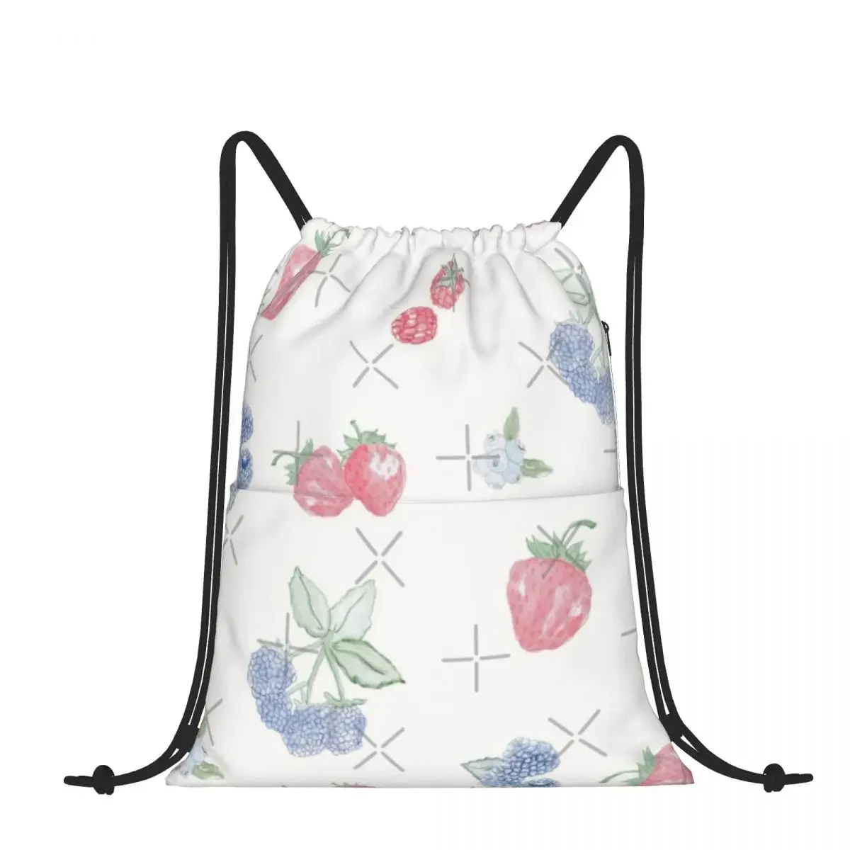 

Drawstring Backpack Summer Berries Print Shoulder Bag Zipper Pocket Sports & Travel Hikes Portables Bag