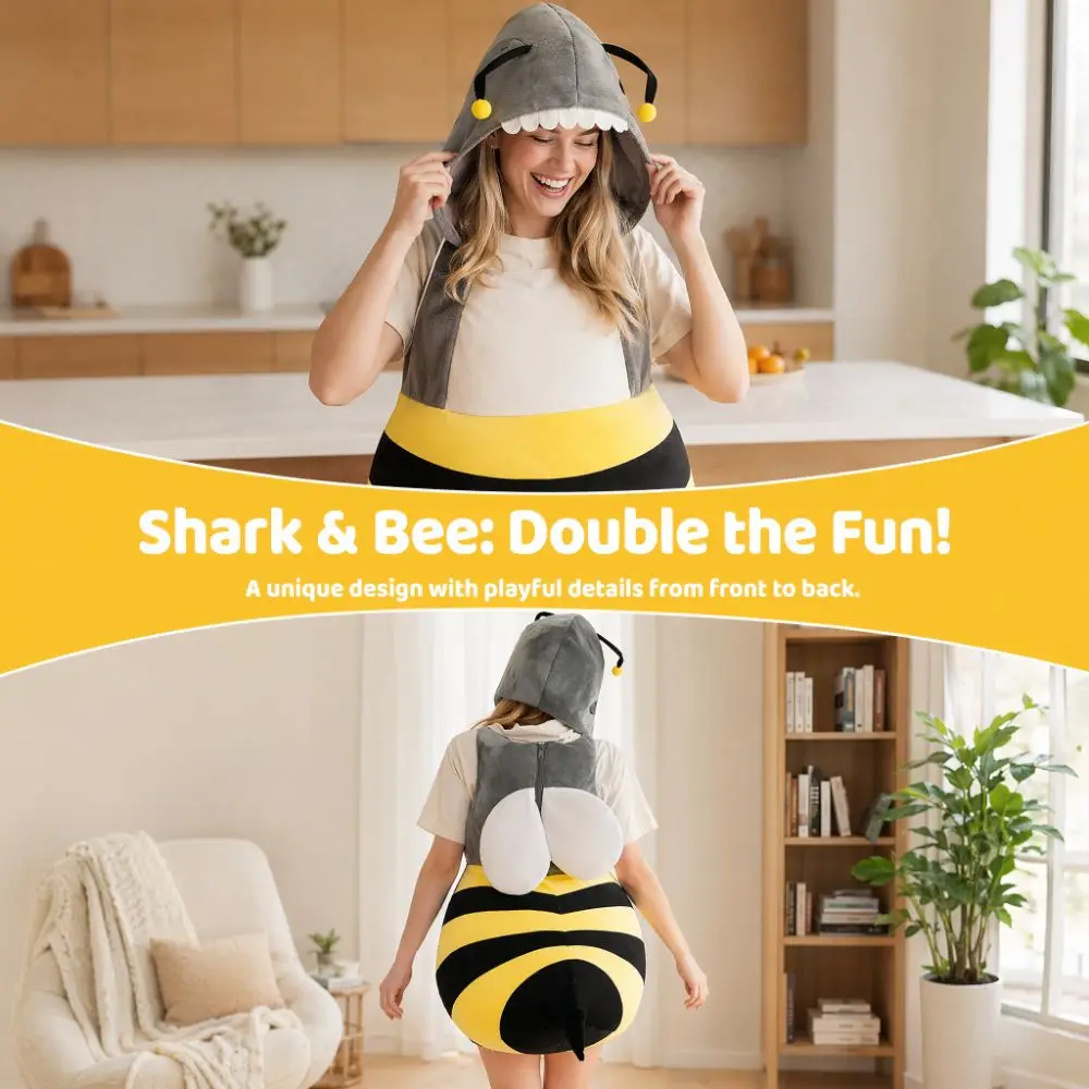 Costumes Outfit Yellow Bee Cosplay Jumpsuit Yellow Bee Cute Bee Shark Cosplay Costume Photo Prop Holiday Costumes Props ‘s Gift