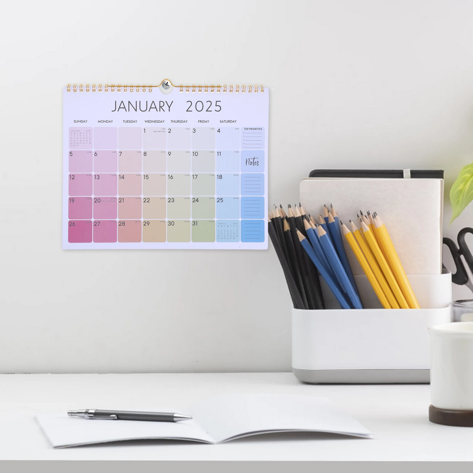 

12pcs 2025 Wall Calendar Yearly Planner Aesthetic Design Daily Hanging Gradient Paper Flip Home Office Classroom Use