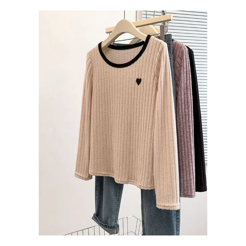 Novo plus size feminino moda cor contrastante amor pit strip engrossado malha topo