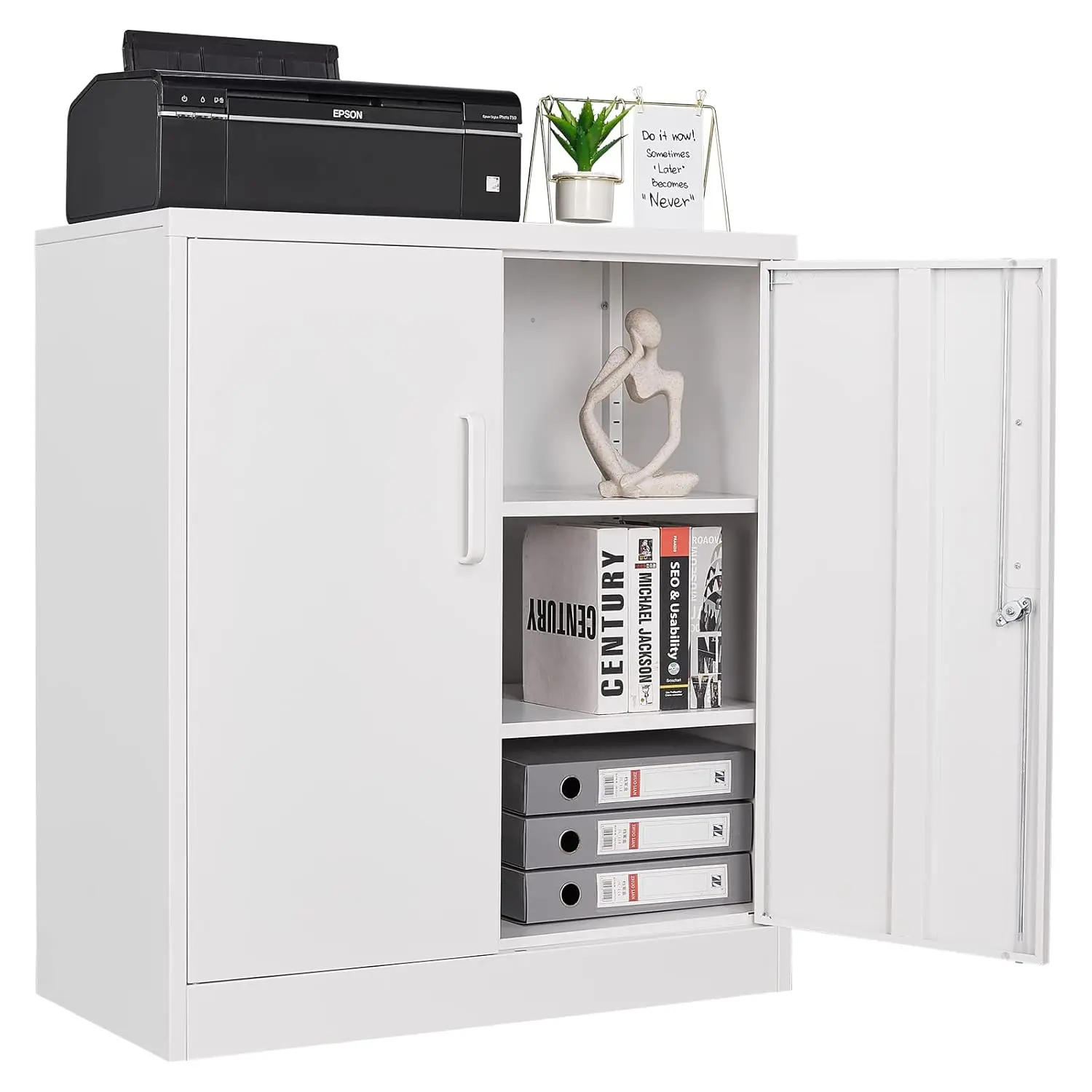 

Lockable Metal Storage Cabinet Steel File Cabinet with Doors 2 Adjustable Shelves for Home Office Garage, Customized