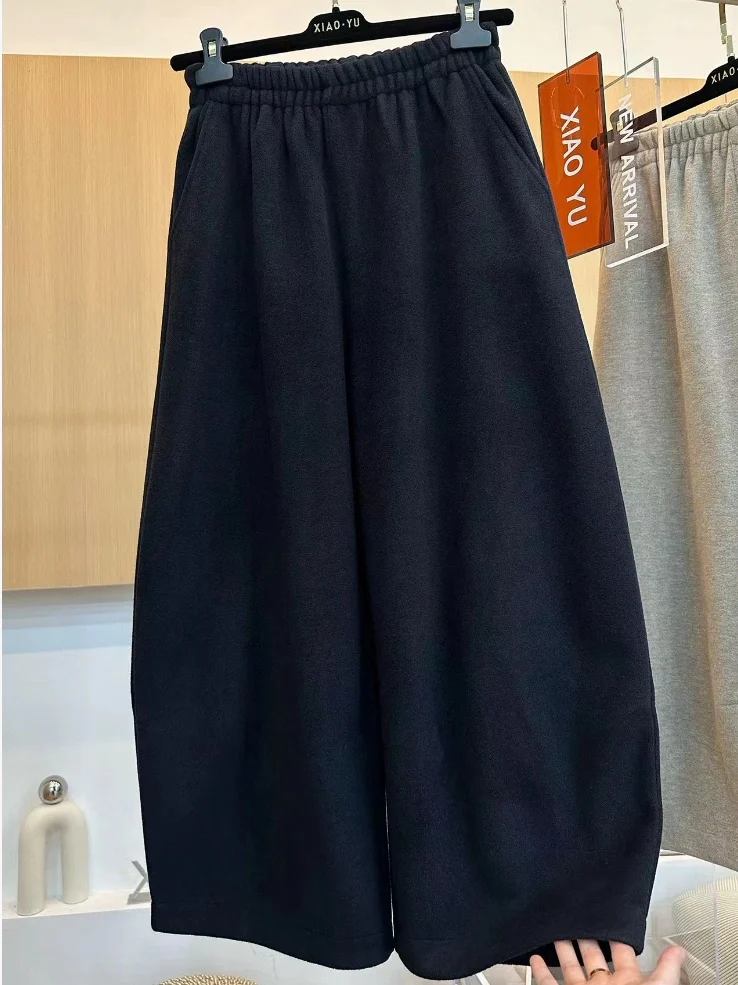 High Waist Slimming Straight Leg Pants Women's Loose Casual Versatile Wide Leg Pants Woolen Drapey Polyester Fiber Warmth