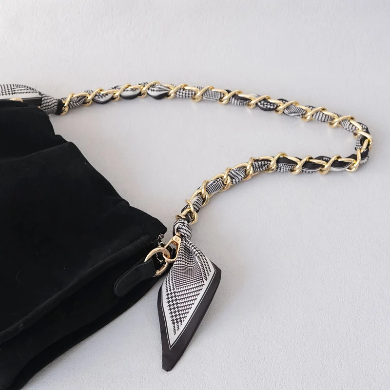 New Fashion Brand Woman Handbag Accessory Chains Detachable Floral Print Metal Silk  Shoulder Strap Women DIY Chain Bag Handles