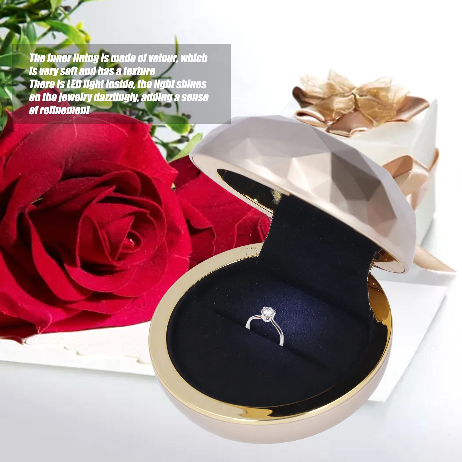 ZK50 LED Rings Box Luxurious Elegant Frosted Treatment Soft Velour Good Texture Jewelry Gift Box for Engagement Wedding