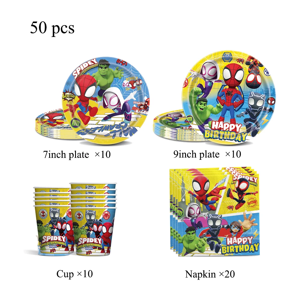 New Spidy And His Amazing Friend Birthday Party Decorations Tableware Paper Plate Cup Balloons Tablecloth Gifts Kids Baby Shower