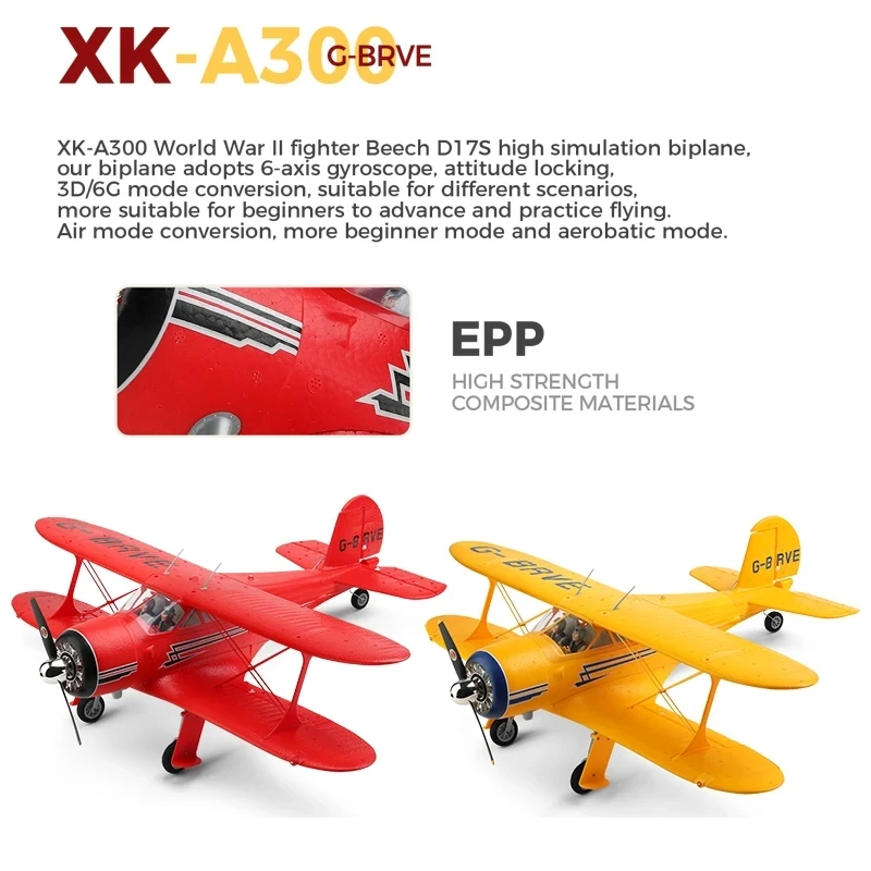 WLtoys XK A300 RC Plane Beech-D17S Double Wings RC Airplane 3D6G 1806 Bezszczotkowy silnik RC Samolot Duży myśliwiec Zabawki dla dzieci