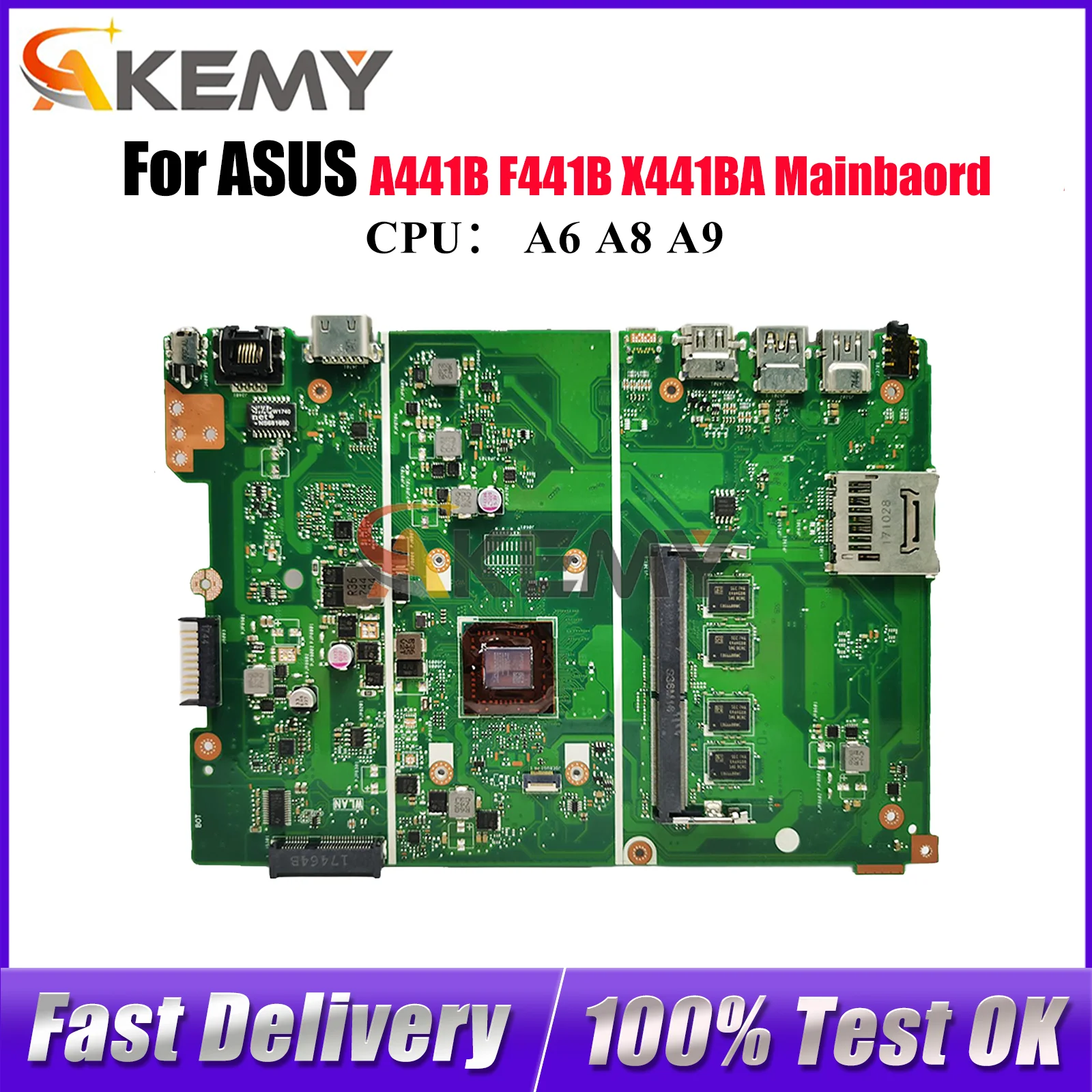 

X441BA Laptop Motherboard For ASUS VivoBook F441B X441BA X441B A441B Notebook Mainboard With A6 A8 A9 CPU tests OK fast shipping