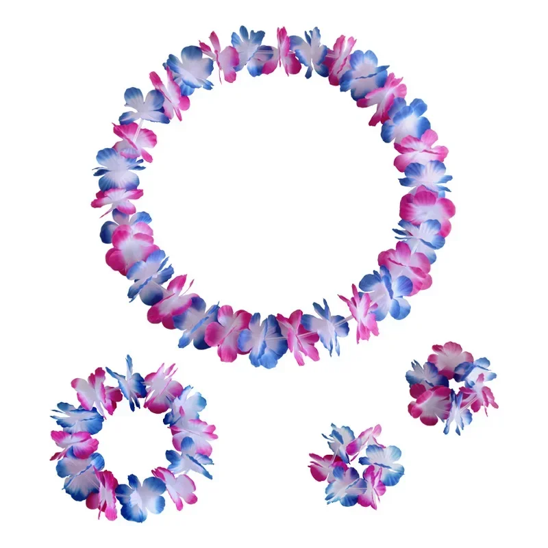 

12pcs Event Hawaiian Leis Luau Tropical Headband Flower Crown Wreath Wristbands Necklace Bracelets Hair Band Party Favors