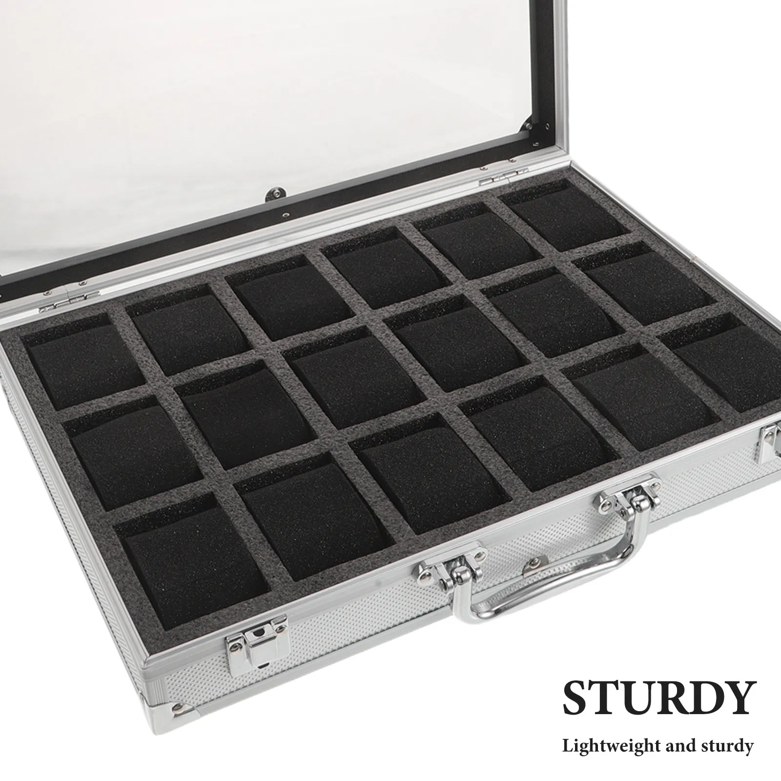 18-Slot Aluminum Alloy Watch Storage Box Portable Organizer Transparent Lid Secure Lock Watch Collection Case Hard Storage