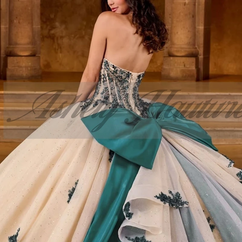 Spersonalizowane Meksyk Crystal Sweet 16-letnia Dziewczyna Quinceanera Sukienki Koraliki Kokarda Kobiety Impreza Specjalne Okazje Prom Vestidos De 15 Años