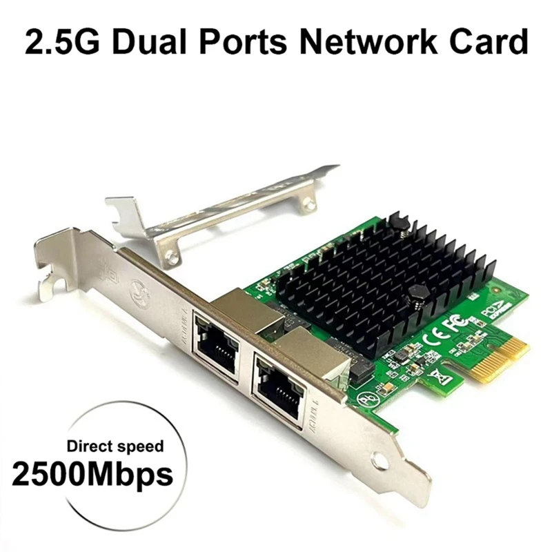 2 Port 2.5G Pcie Network Card 2.5 Gigabit Ethernet Adapter RTL8125BG Chip PCI-E Ethernet LAN Adapter For Desktop PC Easy Install