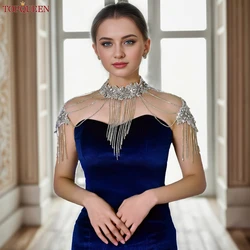 Topqueen Rhinestone Tassel Necklace Ladies Body Chain V Neck Wedding Dress Accessories Bridal Shoulder Chain Party Shawl SG01