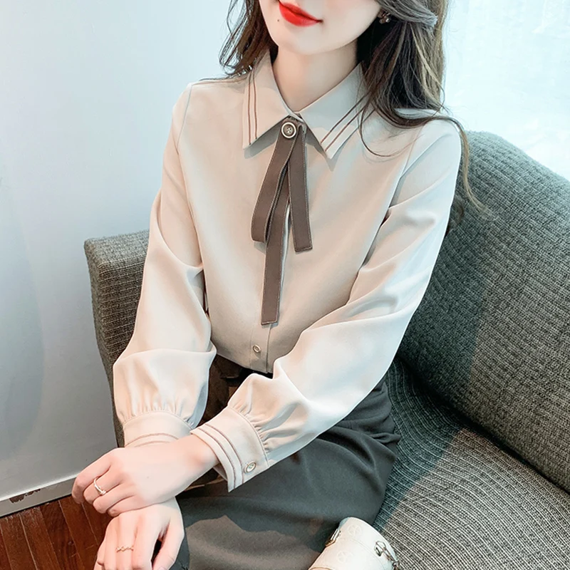 

Элитная женская утепленная базовая рубашка с узлом на горловине, в корейском стиле, однотонная, с длинным рукавом, свободного кроя, для повседневной носки