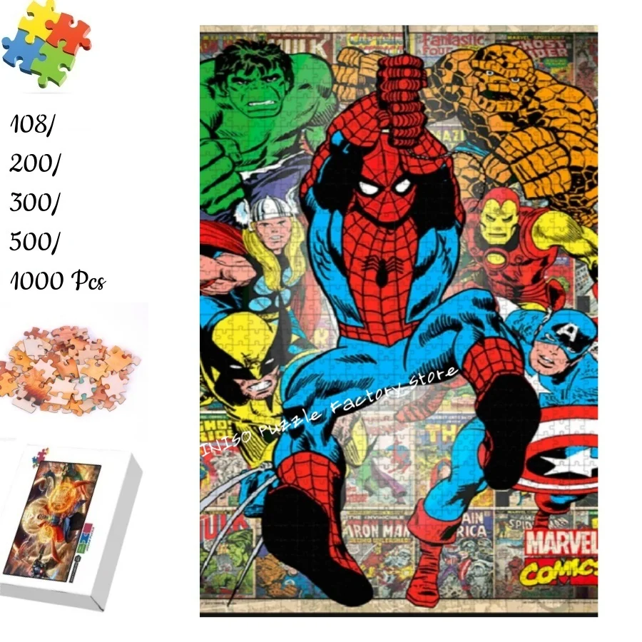 

Деревянные пазлы «Человек-паук» Super Heroes, 108/200/300/500/1000 шт., картонные мультяшные пазлы для взрослых, подарки для детей, игрушки Танграм