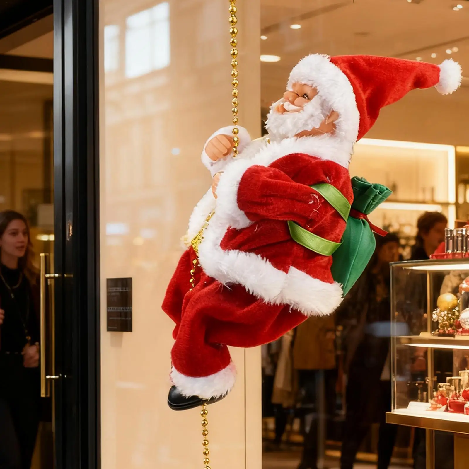 Divertenti perline da arrampicata di Babbo Natale, alimentate a batteria, arrampicata elettrica su e giù, Babbo Natale con decorazioni natalizie musicali