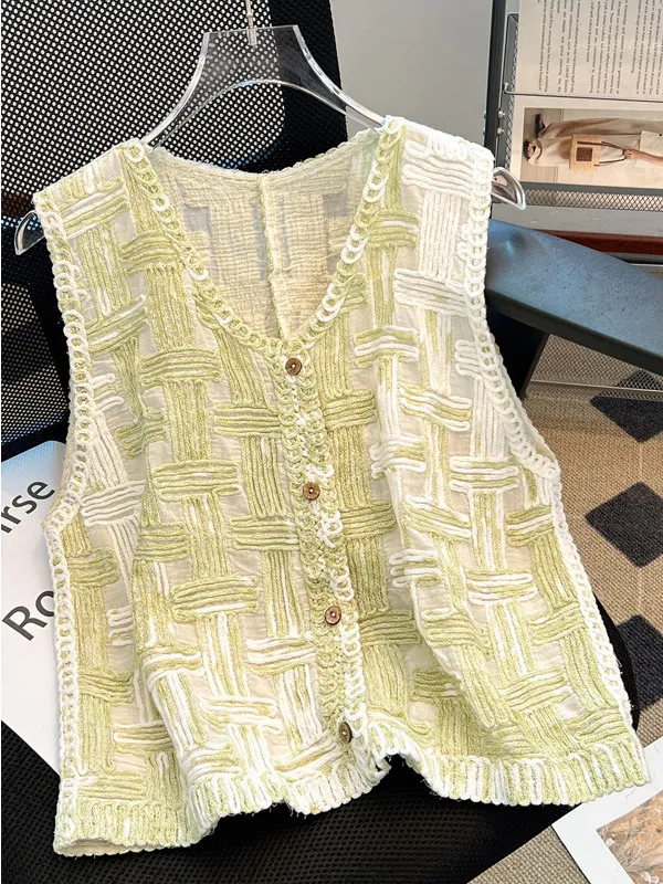  Tie Dye Vest Top Women's Summer Loose Fit Sleeveless Outerwear Cardigan Versatile plus Size Korean Style Polyester