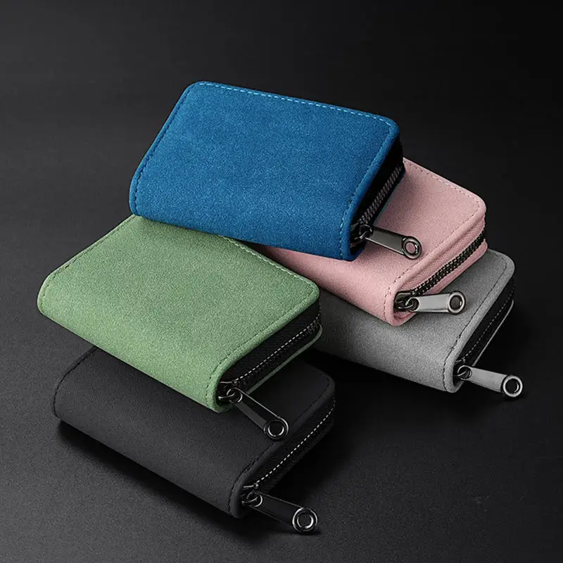 Frosted PU Leather Multi-card Slot Cards Holders Wallets High-end Women Men Business Credit ID Card Organizer Zipper Coin Pouch