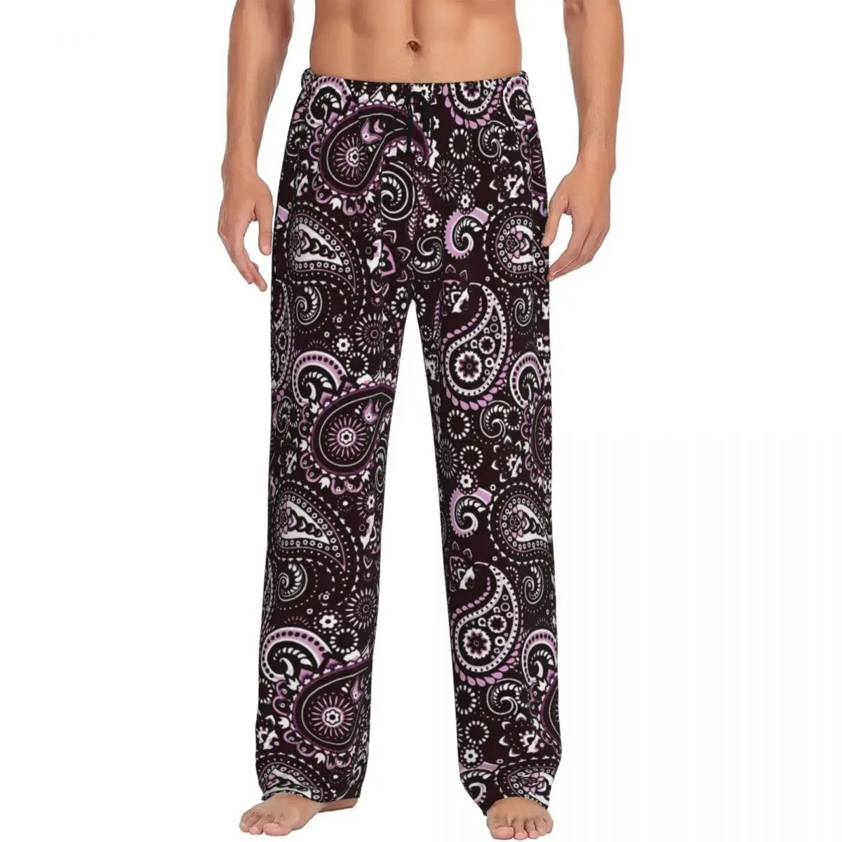 

Custom Paisley Pajama Pants Men Floral Pattern Lounge Sleep Stretch Sleepwear Bottoms with Pockets
