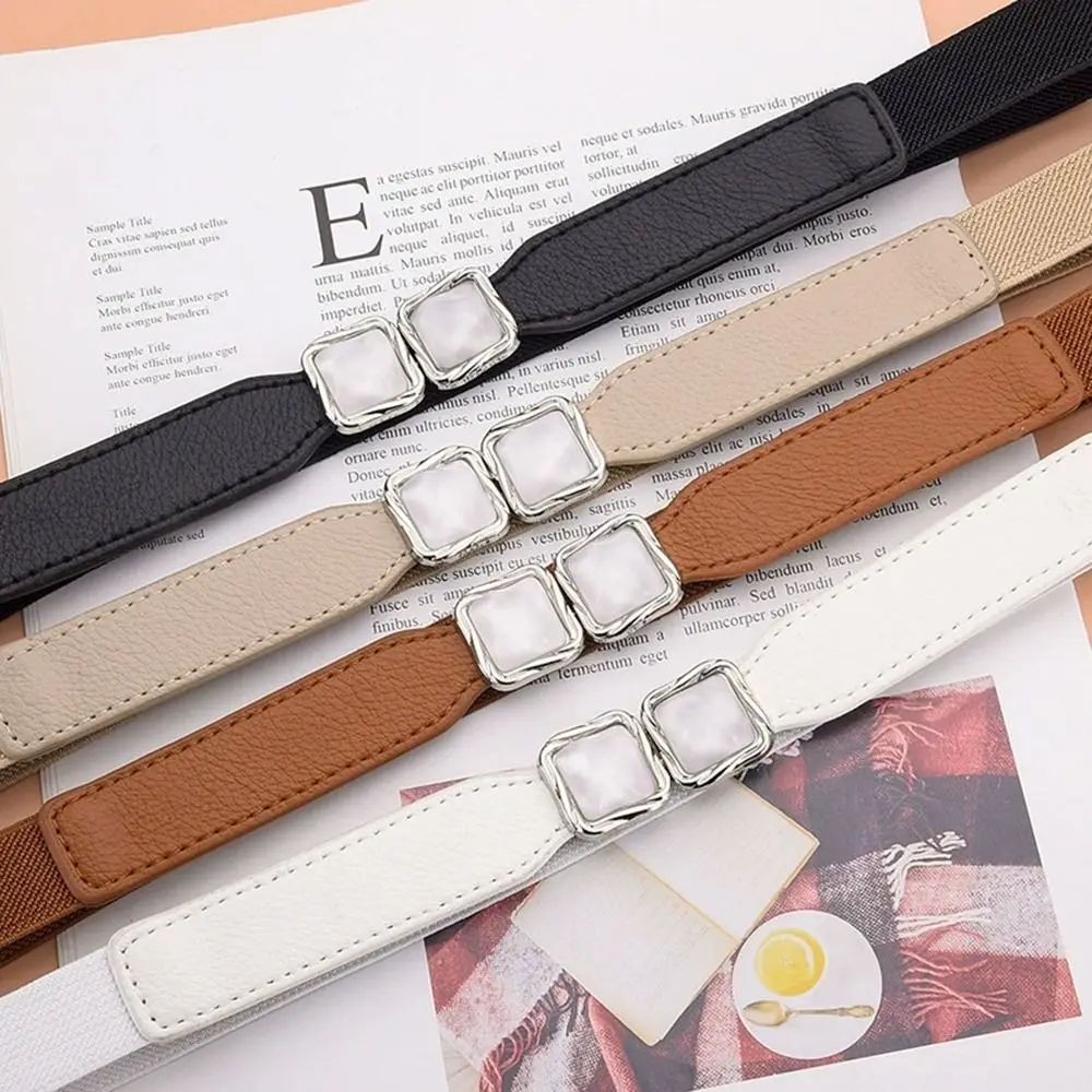

Fashion PU Leather Metal Hook Buckle Waistband Adjustable Thin Stretchy Waist Belt Elastic Waist Seal For Women Lady Girl Bridal