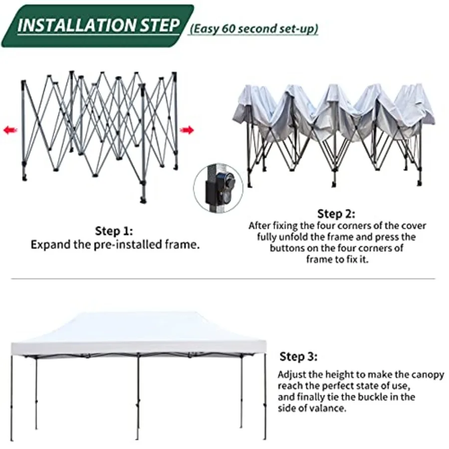 Festival event outdoor canopy: 10' x 20' pop-up tent, commercial-grade polyester fabric, black, instant setup with roller bag a image 3