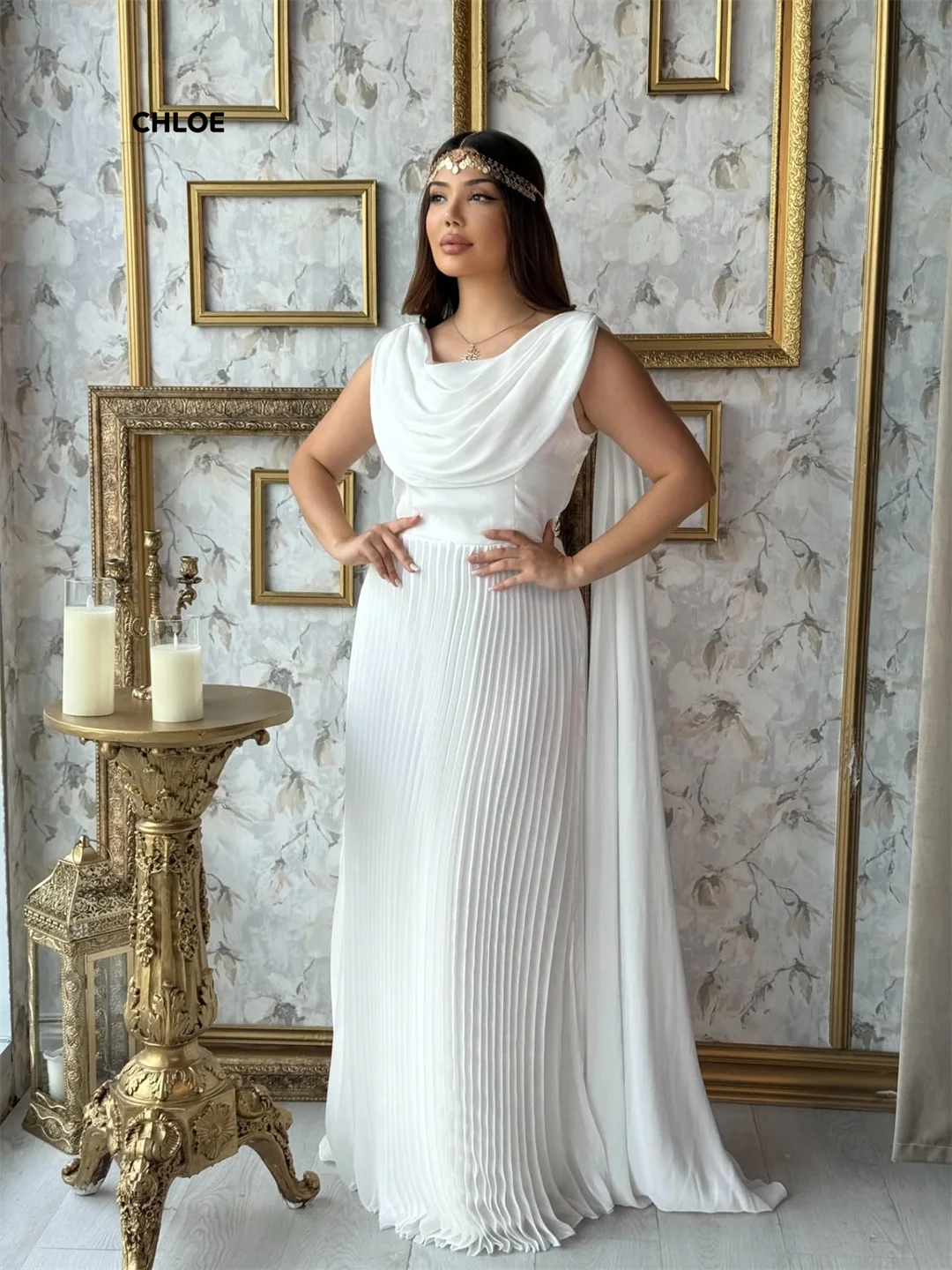 Gaun Pesta Pernikahan Wanita Custom Made 2025 Tanpa Lengan Gaun Prom Mewah Elegan Gaun Pesta Malam Model A-line dengan Selendang Gaun Ball Gown