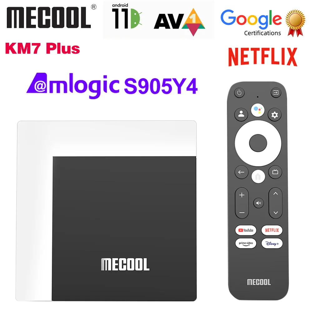 Mecool KM7 Plus Netflix TV Box Android 11 Amlogic S905Y4 2GB 16GB Google Certified Support AV1 1080P H.265 4K Wifi Media player