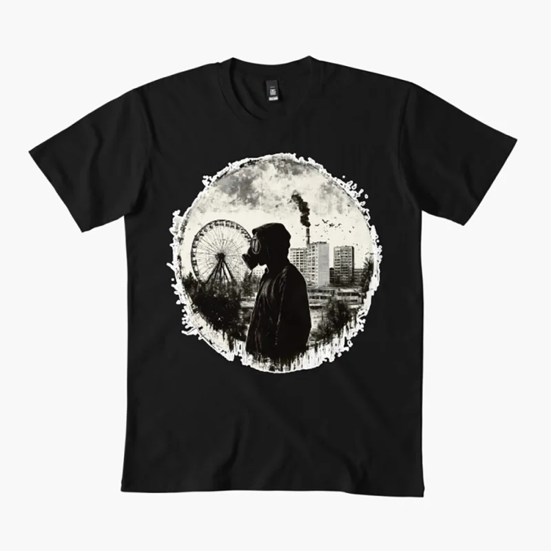 

Chernobyl person with gas Danger exclusion zone Nuclear disaster Retro gift t shirt Ghost City Pripyat Graphic Clothes S-6XL
