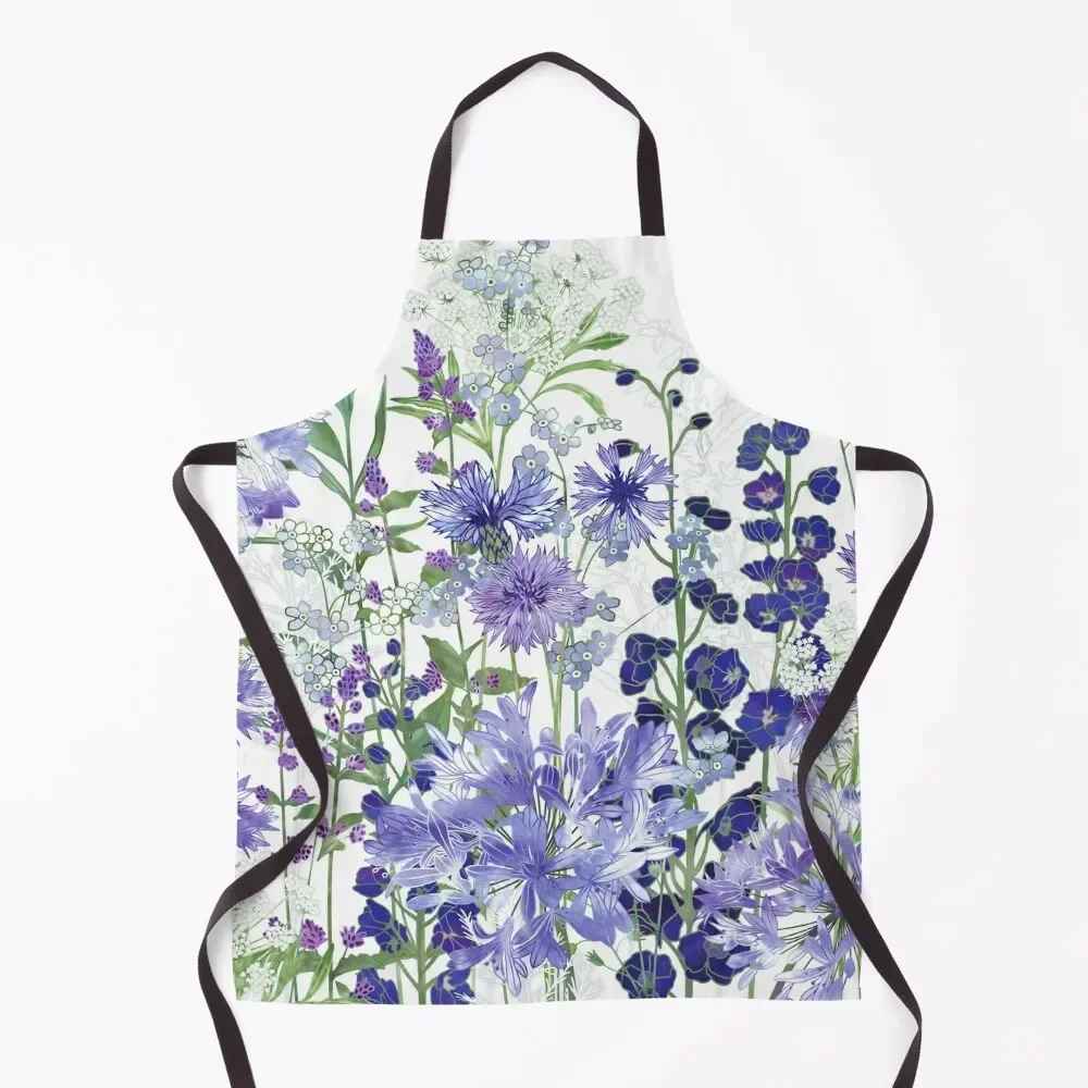 

Blue Flower Garden - Agapanthus, Delphiniums, Cornflowers, Catmint, Forget-Me-Nots Apron Kitchen Apras Man kitchen clothes Apron