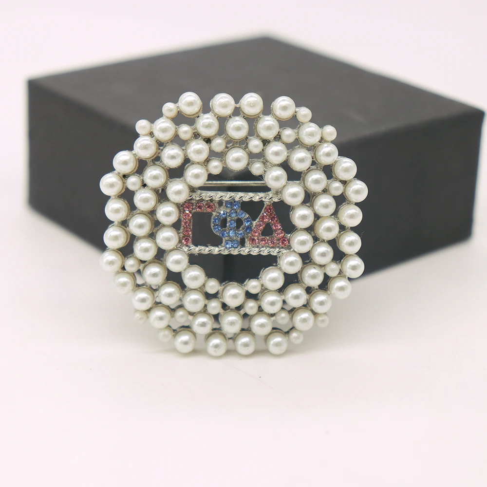 Metal Pearl Inlay Social Community Greek Letter Gamma Phi Delta Brooch Sorority Jewelry For Gifts
