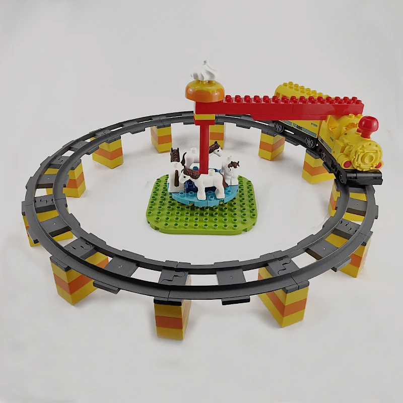 Big Size Building Blocks Moc Fun Electric Rotating Train Park Circular Orbit Accessories Bricks Kids Girls Diy Assemble Toys