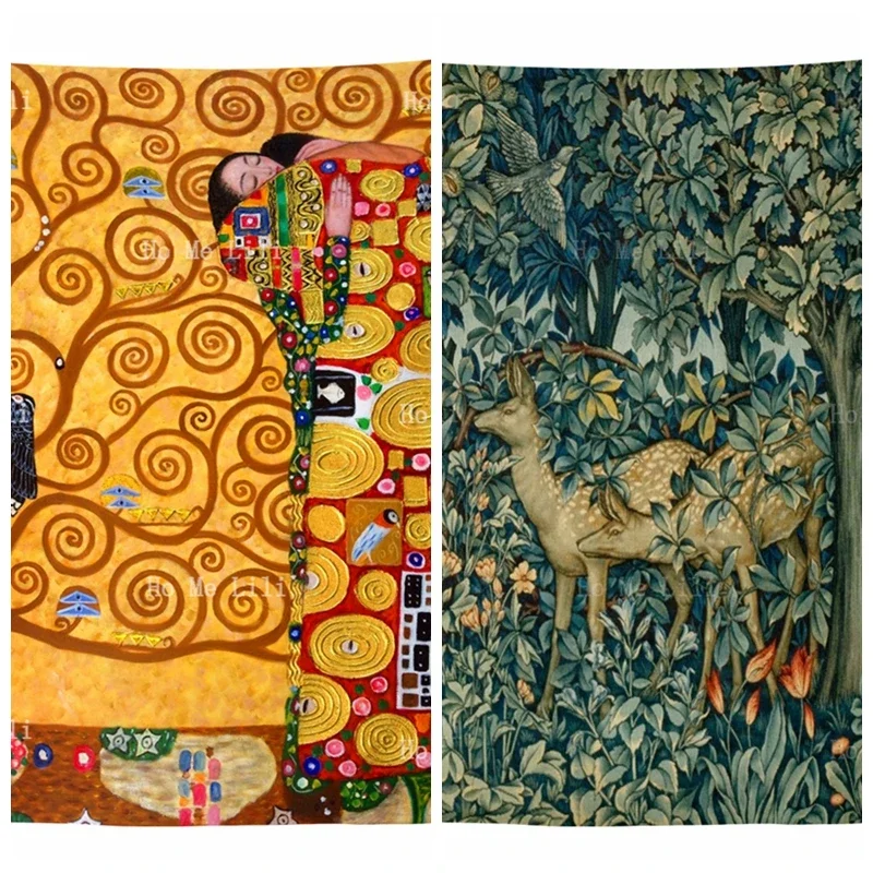 The Embrace Gustav Klimt Fulfilment Abstract Paintings Forest Deer William Morris Textures And Patterns Tapestry By Ho Me Lili