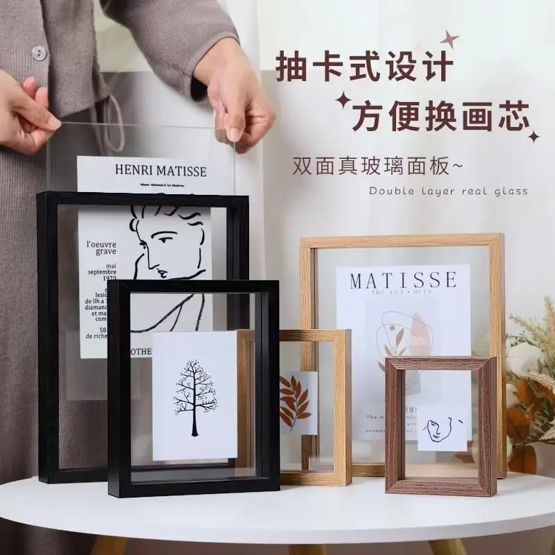 Double-Sided Transparent Acrylic Photo Frame, Classic Solid Wood Picture Frame, Specimens, Certificates, Posters, Sample Display