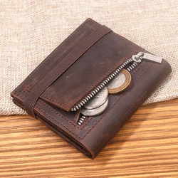 2024 Genuine Leather Wallet For Men Male Vintage Cowhide Short Bifold Small Slim Men's Purse Card Holder With Zipper Coin Pocket