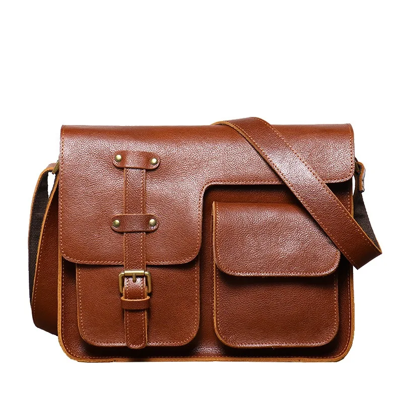 

Nesitu Highend Vintage Brown Coffee Black Cowhide Thick Genuine Leather Shoulder Men Women Messenger Bag for 9.7 inch Ipad M3351