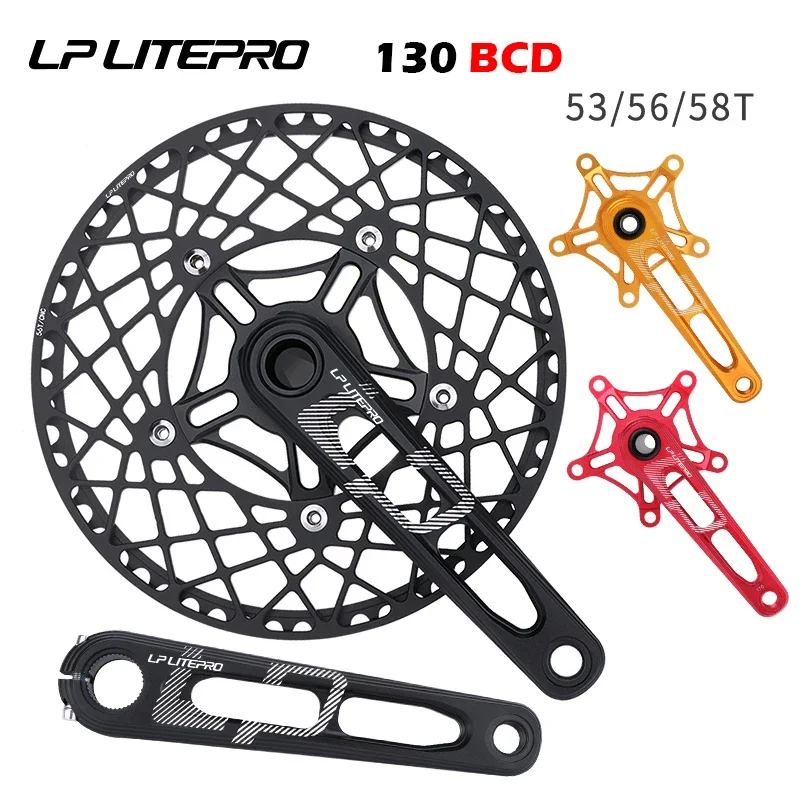 

LP Litepro Aluminum Alloy Folding Bicycle Crank 170MM Single Chainring 130BCD Bike Chainwheel Crankset CNC Hollow 53T 56T 58T