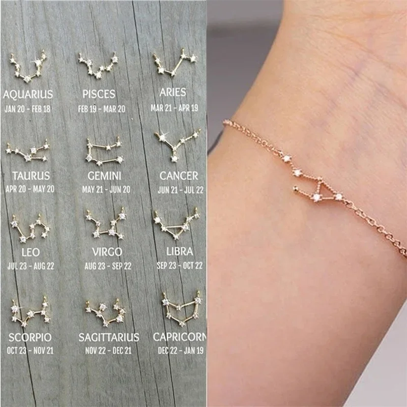 Constellation Simple Bracelets Anklet for Women  Charm Zodiac Pattern Chain Bangles  Birthday Bracelet Jewelry Gift