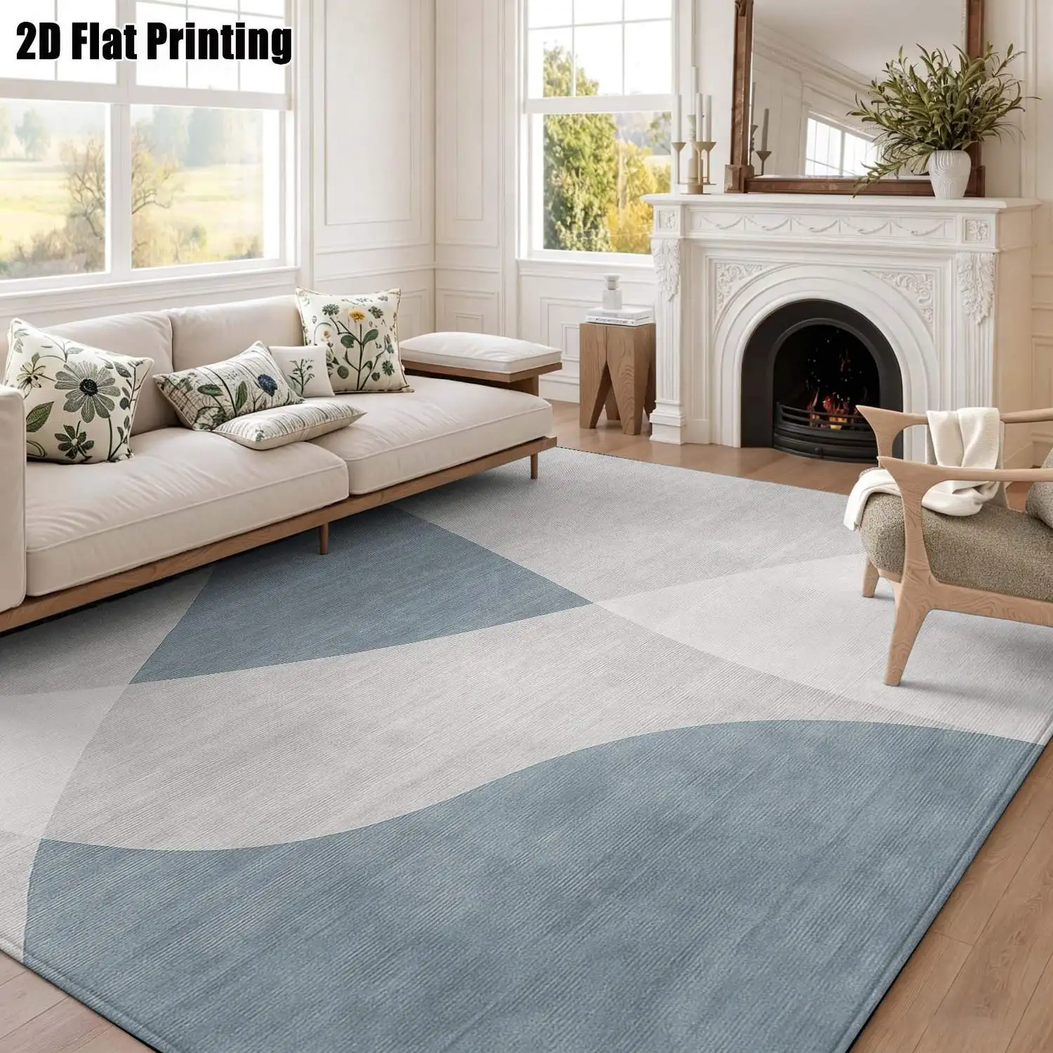 1Pc 2D Printed Carpet: Blue-Grey Abstract Geometric Nordic/Instagram-Style, Modern Minimalist, Machine Washable, Multi-Size, Ideal for Home Decor, Entryway, Living Room, Bedroom, Dining Room, Study