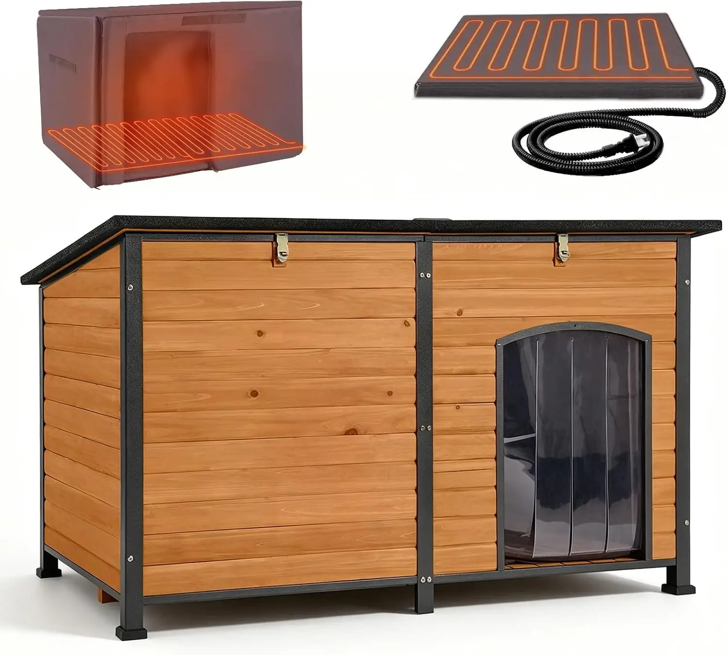 Extra Large Heated Dog House, Electric Pad, Outdoor & Indoor Kennel, Insulated Waterproof Shelter, Metal Frame, Customized