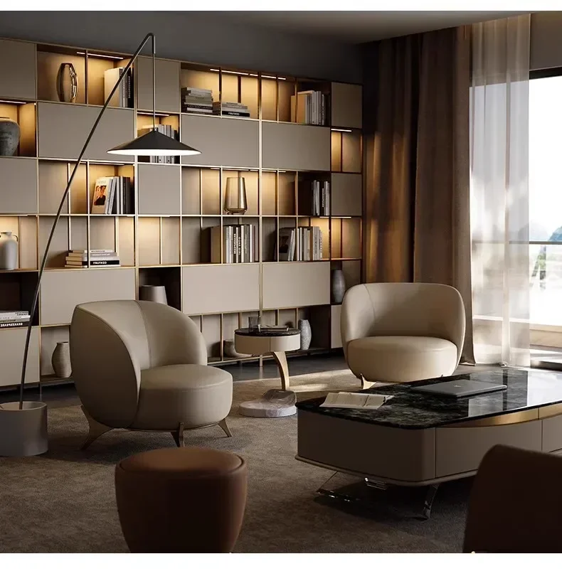 Single sofa chair Italian leather living room household small apartment bedroom leisure tiger chair