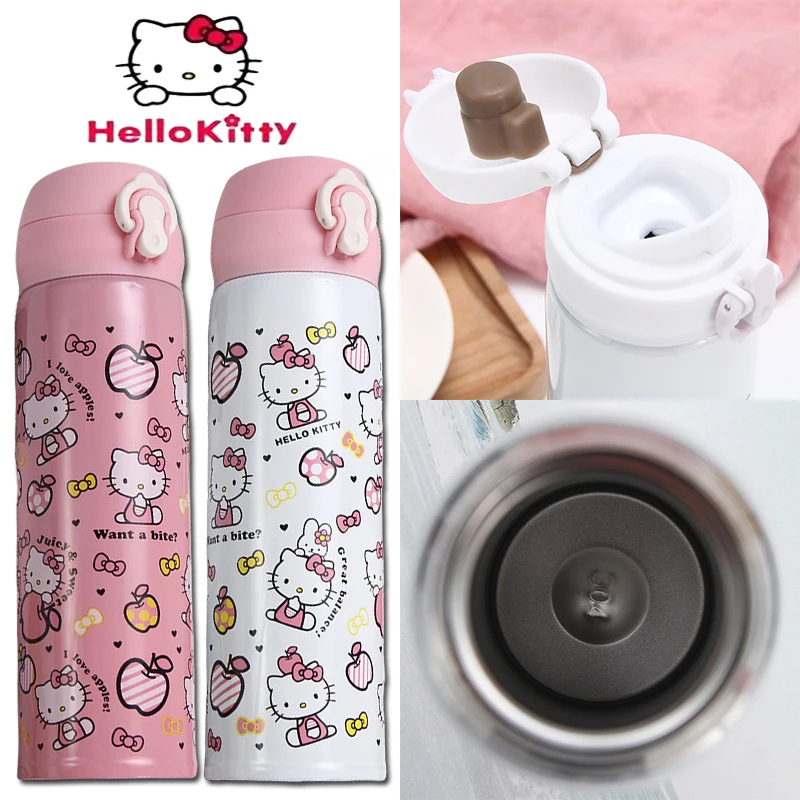 500ML New Hello Kitty Thermos Fashion Creative Large Capacity Men Women Stainless Steel Kettle Vacuum Bouncy Lid Insulation Cup