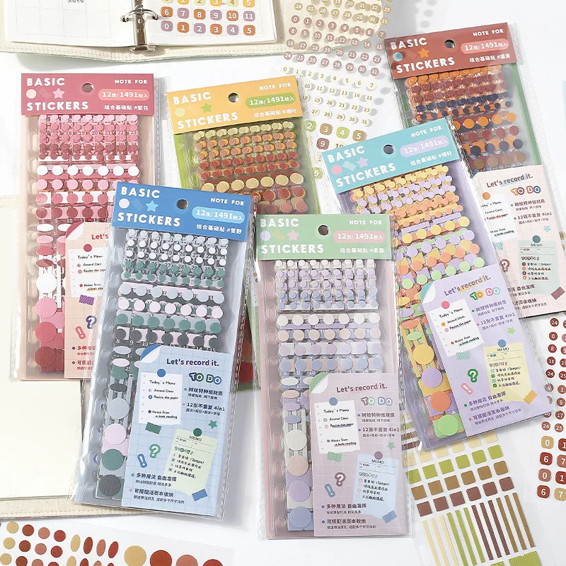 12 Sheets Alphanumeric Dot Stickers, Korean Minimalist Die Cut Planner Labels, DIY Handmade Scrapbook Journal Decorative Sticker