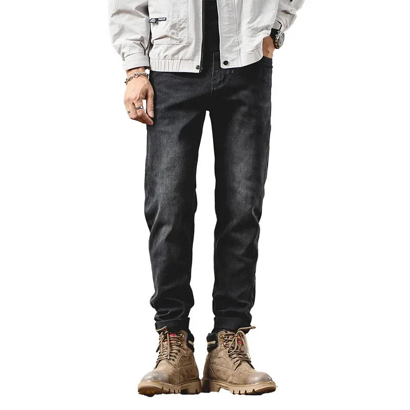 الراقية الرجال مستقيم الساق الجينز عارضة المألوف الثقيلة غسلها الخريف الشتاء الأعمال عارضة السراويل الطويلة