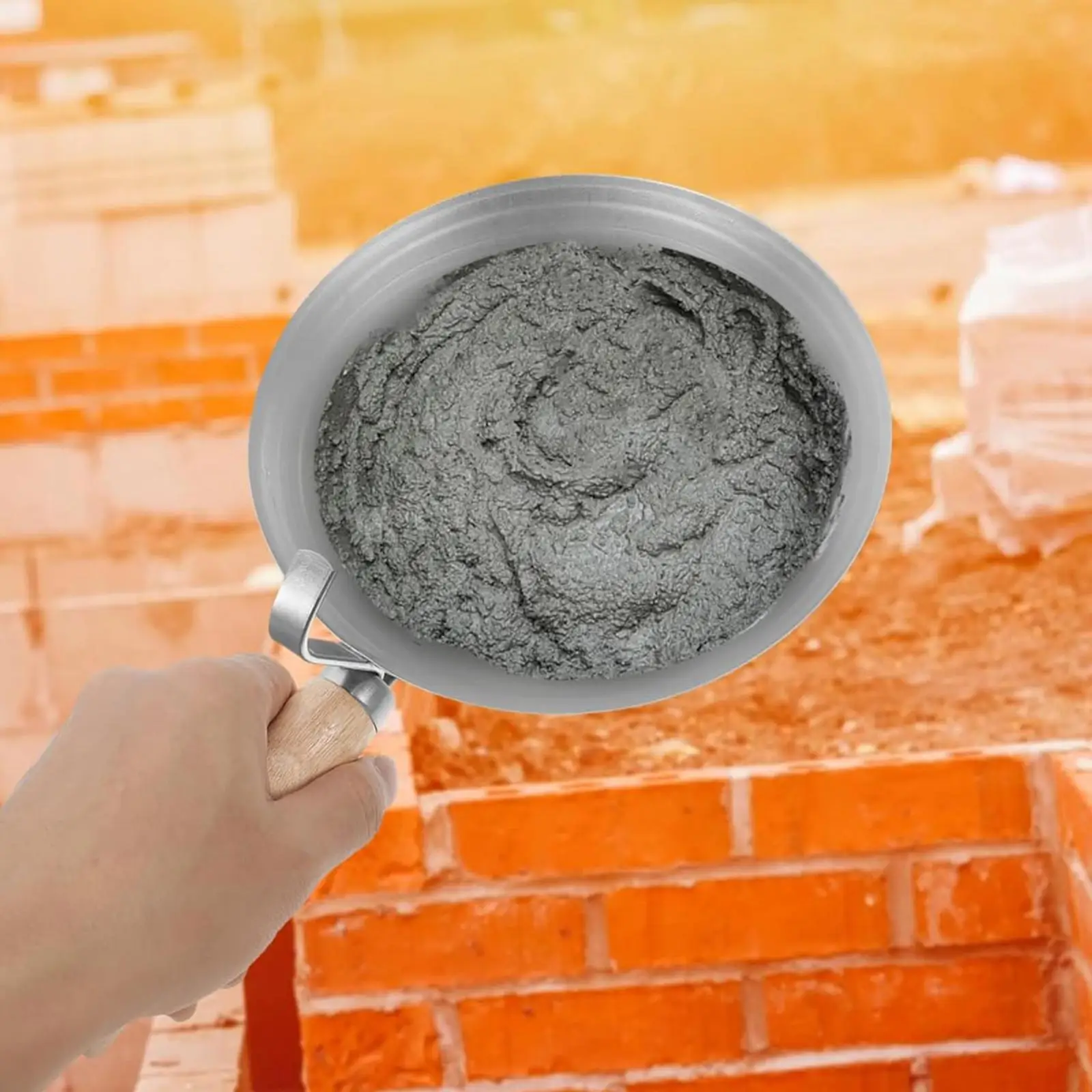 Galvanized Cement Bucket Scoops with Wood Handle Durable Mud Pan Tool for DIY Plaster Concrete Renovation