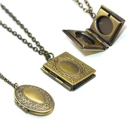 Vintage Copper alloy Oval /Square Pendant Necklace Photos Locket Necklace Commemorate love Charms Jewelry Accessories