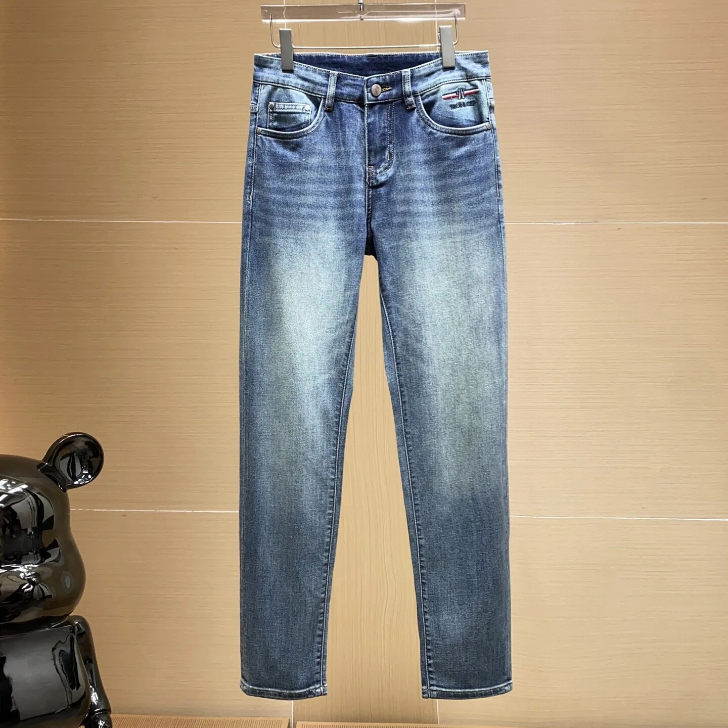 

Spring Summer Men's Slim Fit Straight Leg Jeans Versatile Waed Blue Faion Urban Sle mid Waist Dstring No Brand