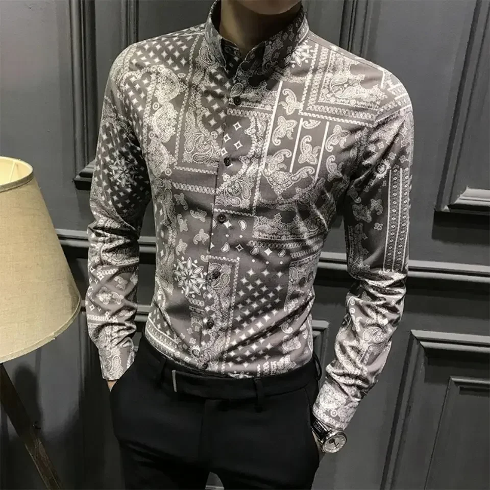 Man Shirt Floral Dot Printed Shirts For Men With Print Clothing Button Up Hipster Fashion 2024 Cheap Things Korean Style Summer